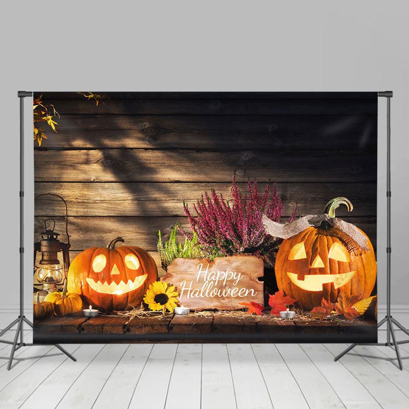 Lofaris Autumn Pumpkin Lantern Wood Happy Halloween Backdrop