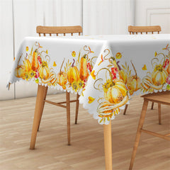 Lofaris Autumn Pumpkin Leaves White Rectangle Tablecloth