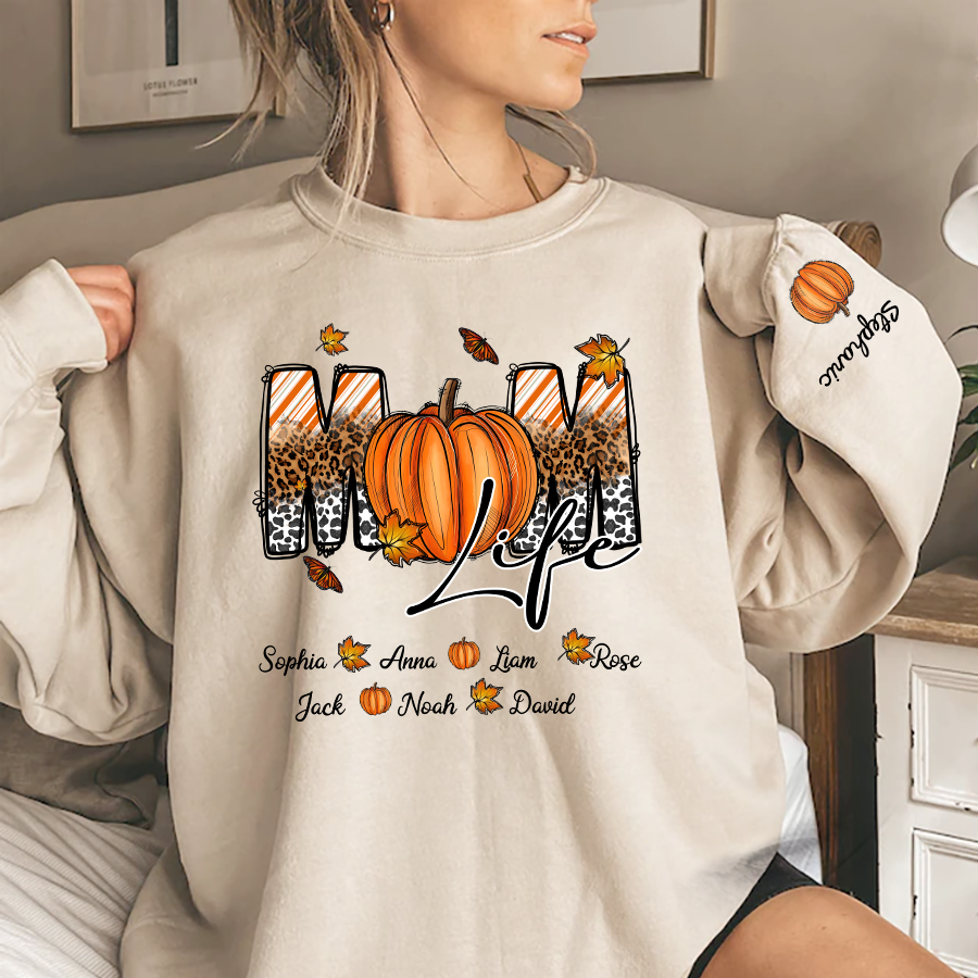 Lofaris Autumn Pumpkin Leopard Mom Life Custom Sweatshirt