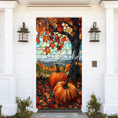 Lofaris Autumn Pumpkins Maple Leaf Thanksgiving Door Cover