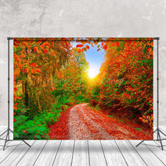 Lofaris Autumn Red And Green Leaves Forest Photo Backdrop