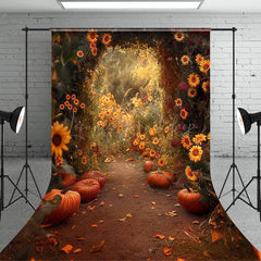 Lofaris Autumn Scenery Arch Floral Pumpkins Photo Backdrop