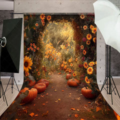 Lofaris Autumn Scenery Arch Floral Pumpkins Photo Backdrop