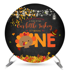 Lofaris Autumn Turkey Black Round 1st Birthday Backdrops