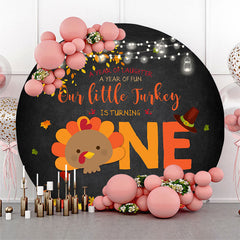 Lofaris Autumn Turkey Black Round 1st Birthday Backdrops