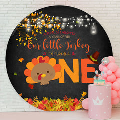 Lofaris Autumn Turkey Black Round 1st Birthday Backdrops