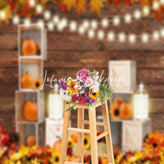 Lofaris Autumn Wooden Pumpkins Maple Thanksgiving Backdrop