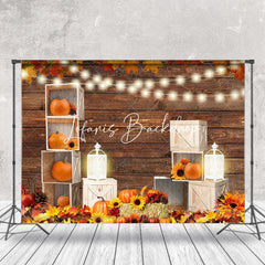 Lofaris Autumn Wooden Pumpkins Maple Thanksgiving Backdrop