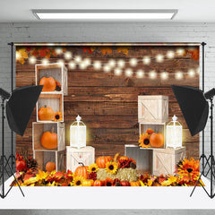 Lofaris Autumn Wooden Pumpkins Maple Thanksgiving Backdrop