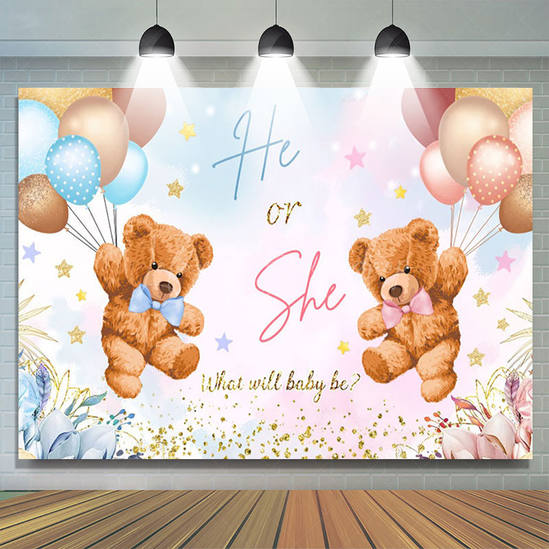 Lofaris Baby Bears Balloon Glitter Gender Reveal Backdrop