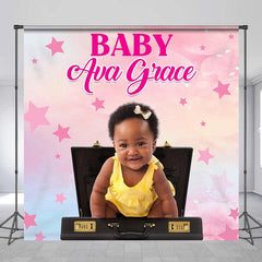 Lofaris Baby Box Pink Star Custom Photo Birthday Backdrop