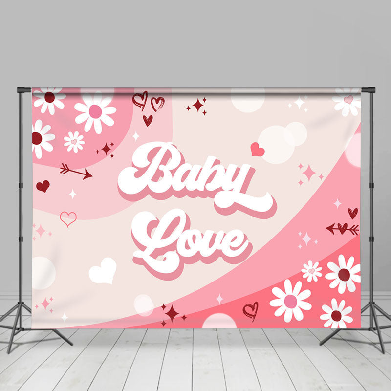 Lofaris Baby Love Groovy Hearts White Floral Bokeh Backdrop