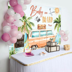 Lofaris Baby On Board Beach Summer Gender Reveal Backdrop