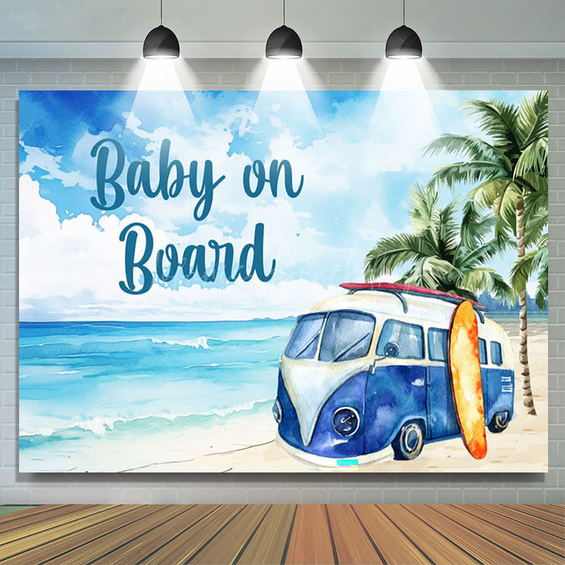 Lofaris Baby on Board Seaside Coconut Tree Shower Backdrop