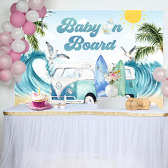 Lofaris Baby On Board Surf Summer Gender Reveal Backdrop