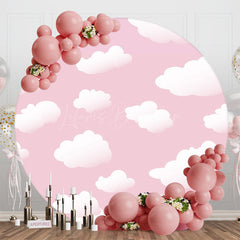 Lofaris Baby Pink White Clould Round Birthday Party Backdrop