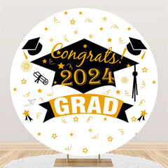 Lofaris Bachelor Cap Gold Pattern Round Graduation Backdrop