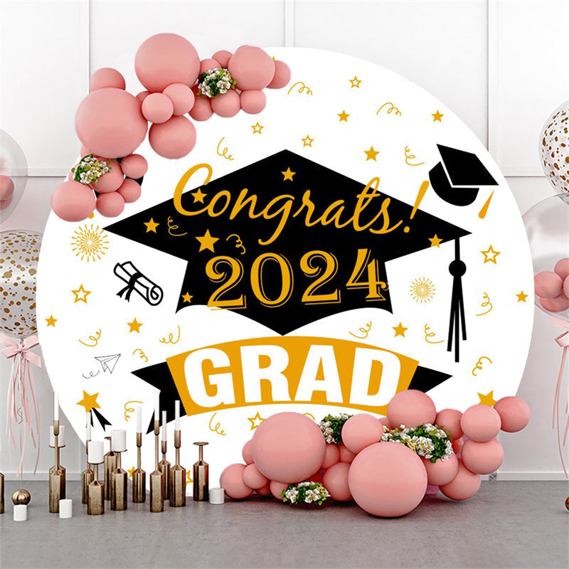 Lofaris Bachelor Cap Gold Pattern Round Graduation Backdrop