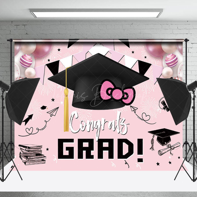 Lofaris Bachelors Cap Balloon Flag Pink Graduation Backdrop