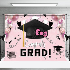 Lofaris Bachelors Cap Balloon Flag Pink Graduation Backdrop