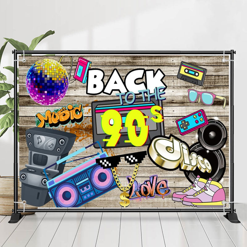 Lofaris Back To The 90S Disco Wood Wall Birthday Backdrop