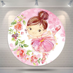 Lofaris Ballerina Girls Party Floral Round Backdrop Cover