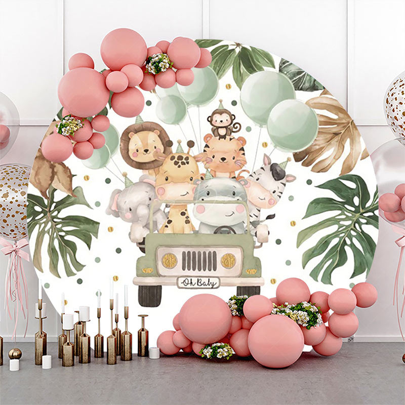 Lofaris Balloon Animals Car Leaves Round Baby Shower Backdrop