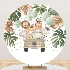 Lofaris Balloon Animals Car Leaves Round Baby Shower Backdrop