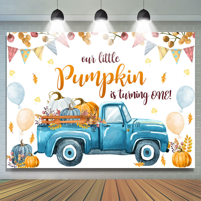 Lofaris Balloon Blue Truck Pumpkin 1st Birthday Backdrop