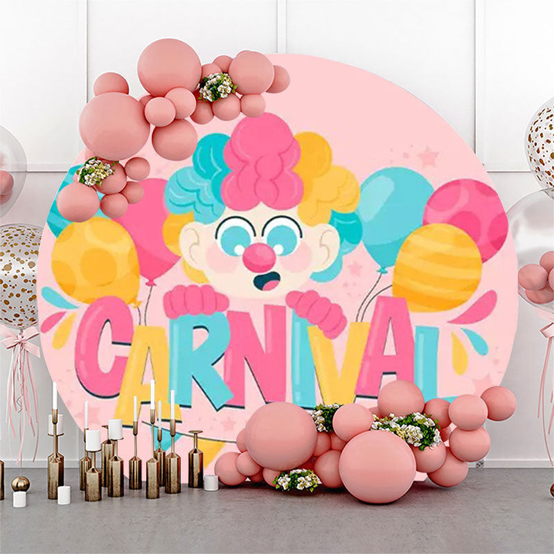 Lofaris Balloon Carnival Party Pink Birthday Round Backdrop