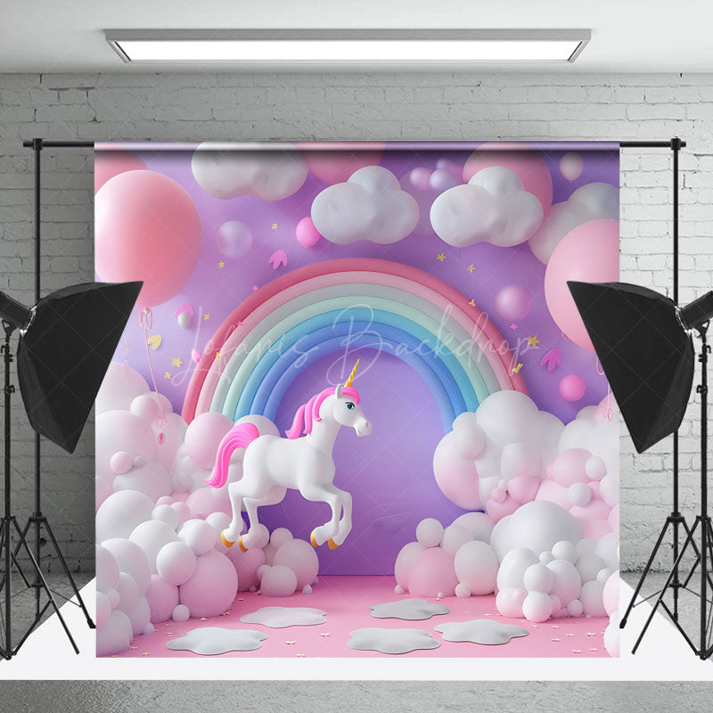 Lofaris Balloon Cloulds Rainbow Unicorn Backdrop For Photo