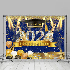 Lofaris Balloon Diamond Blue Gold Ribbon Graduation Backdrop