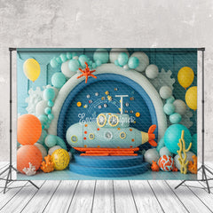 Lofaris Balloon Fish Submarine Birthday Cake Smash Backdrop