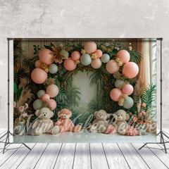 Lofaris Balloon Greenery Bear Birthday Cake Smash Backdrop