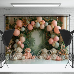 Lofaris Balloon Greenery Bear Birthday Cake Smash Backdrop