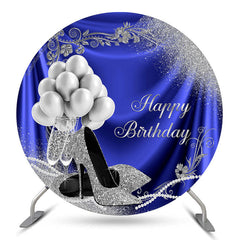 Lofaris Balloon Heel Blue Silver Round Birthday Backdrop