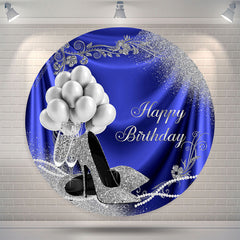 Lofaris Balloon Heel Blue Silver Round Birthday Backdrop