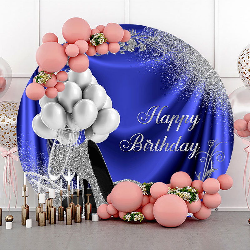 Lofaris Balloon Heel Blue Silver Round Birthday Backdrop