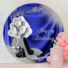 Lofaris Balloon Heel Blue Silver Round Birthday Backdrop