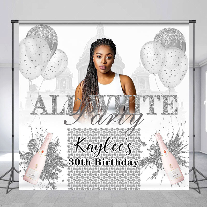 Lofaris Balloons All White Custom 30th Birthday Backdrop