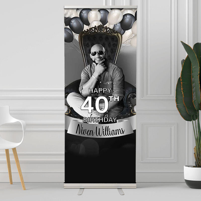 Lofaris Balloons Black Custom Birthday Retractable Banner