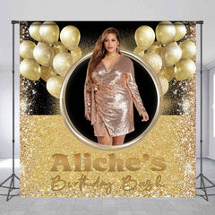 Lofaris Balloons Gold Sparkling Custom Photo Birthday Backdrop