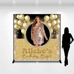 Lofaris Balloons Gold Sparkling Custom Photo Birthday Backdrop