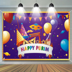 Lofaris Balloons Masquerade Purple Happy Purim Backdrop