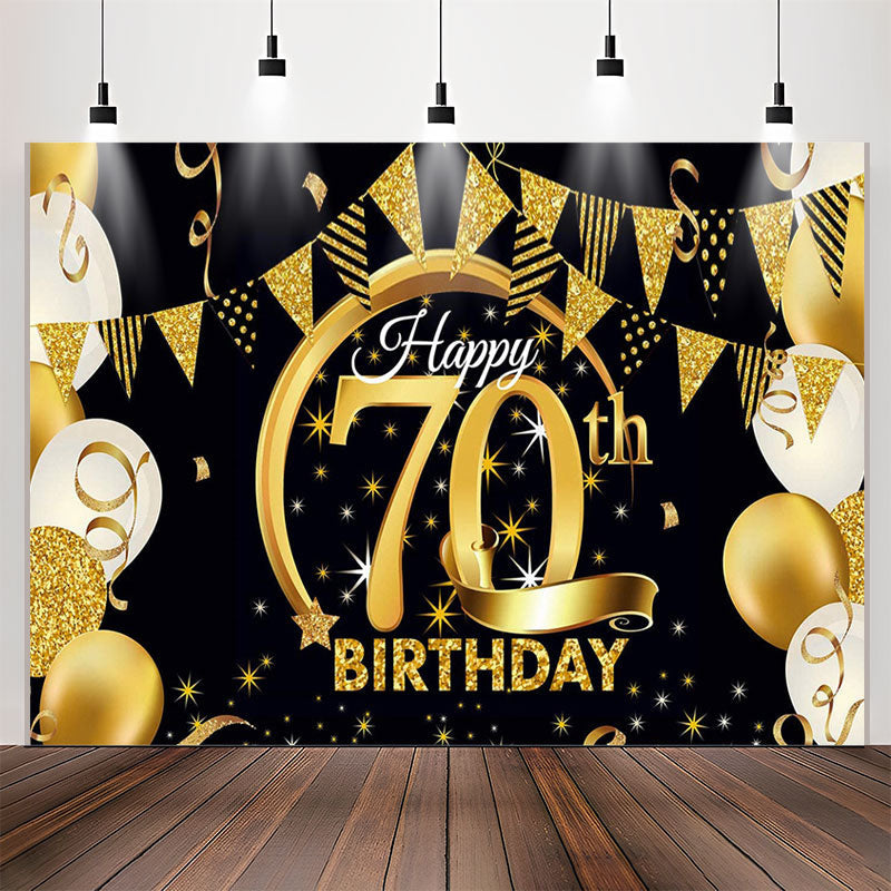 Balloons Stars Glitter Black 70th Birthday Backdrop - Lofaris