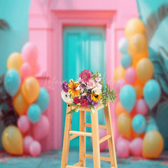 Lofaris Balloons Teal Pink Retro Door Photo Booth Backdrop