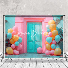 Lofaris Balloons Teal Pink Retro Door Photo Booth Backdrop