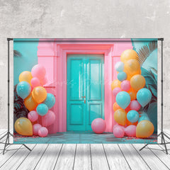 Lofaris Balloons Teal Pink Retro Door Photo Booth Backdrop