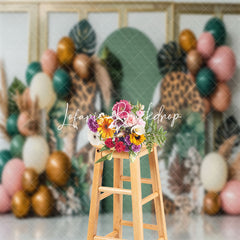 Lofaris Balloons Tribal Monstera Leopard Cake Smash Backdrop