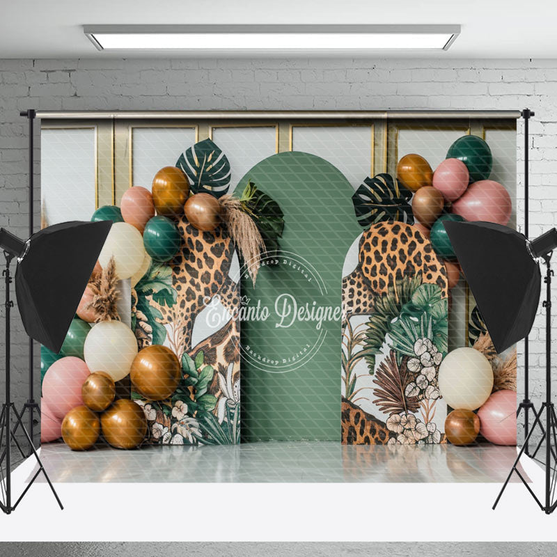 Lofaris Balloons Tribal Monstera Leopard Cake Smash Backdrop